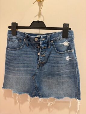 Madewell Distressed Blue Denim Mini Skirt